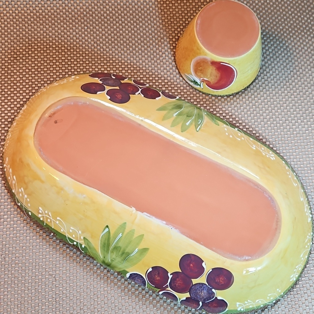 Hand Painted Glazed Pottery Chip & Dip Salsa Plate w Bowl Vintage - Picture 3 of 10